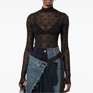 Sheer Black Monogram Long Sleeve Top by Marine Serre